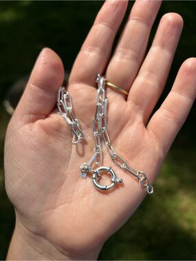 Solid Sterling Silver Chunky Paperclip Chain Necklace w Large Sailor Bolt Clasp